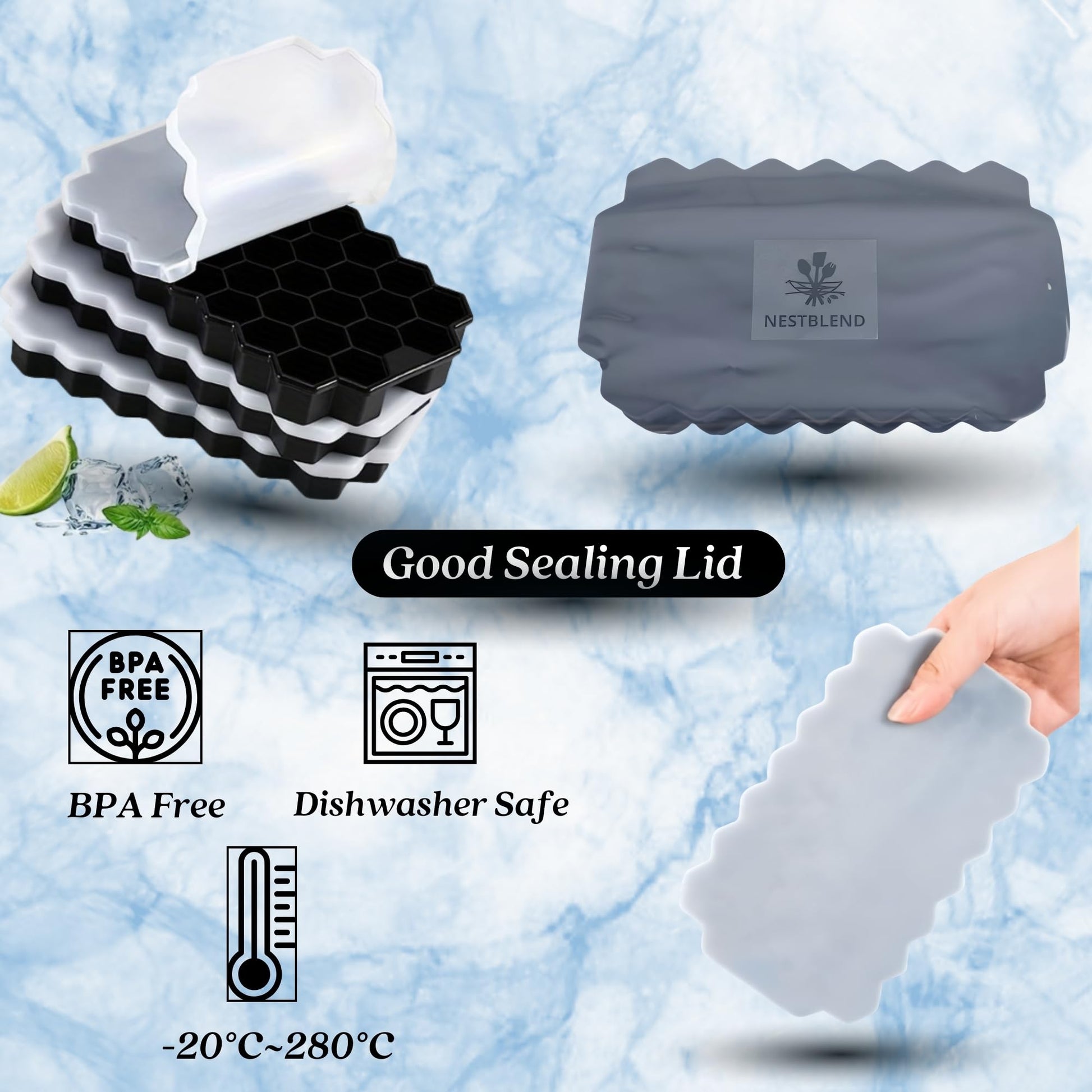 NestBlend silicone ice cube trays 2-pack with lids in black