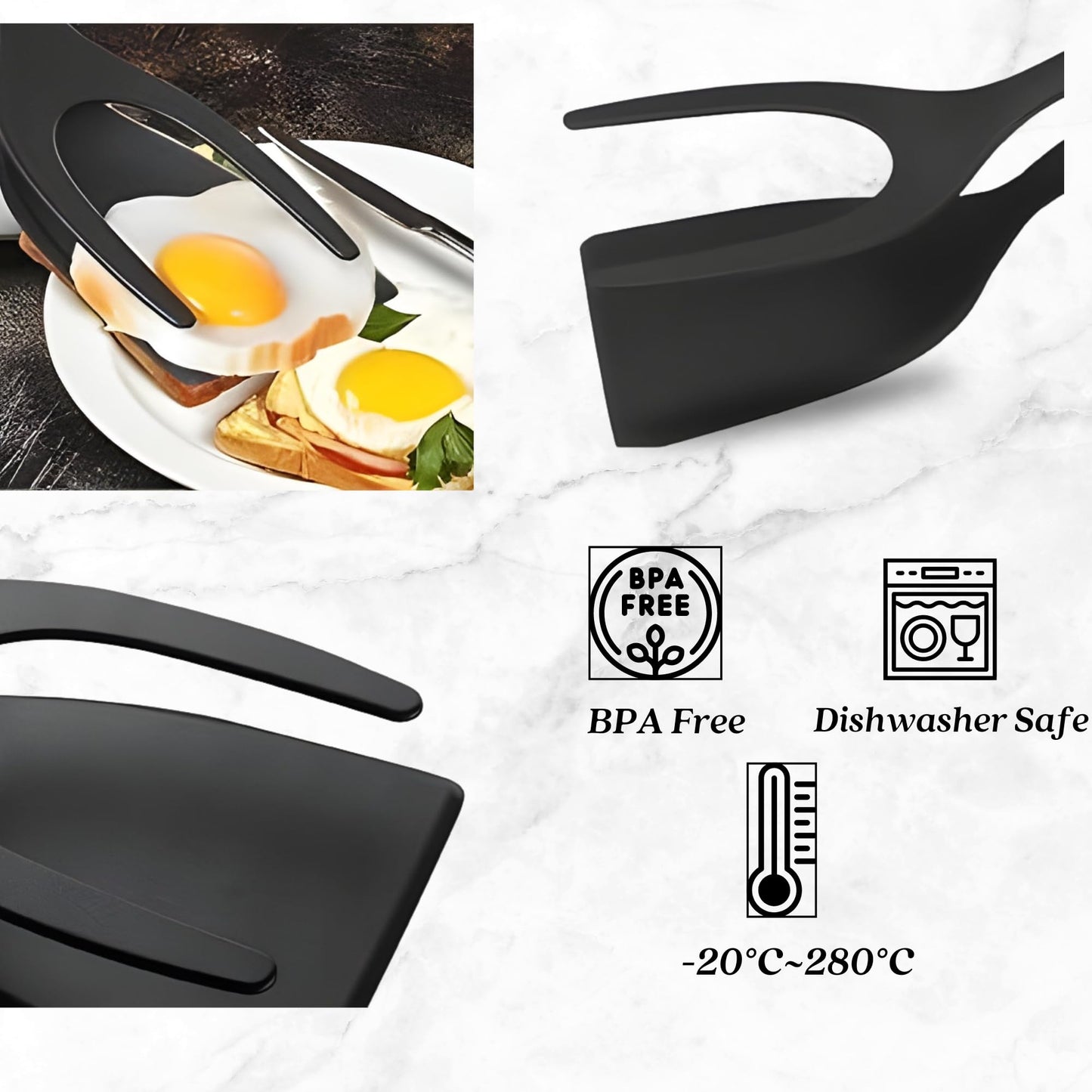 NestBlend egg flipper placed next to non-stick pan on stovetop