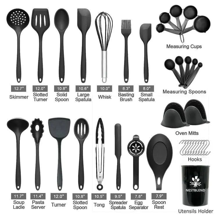 NestBlend Nonstick Black 38 Pieces Kitchen Utensils Set Nestblend