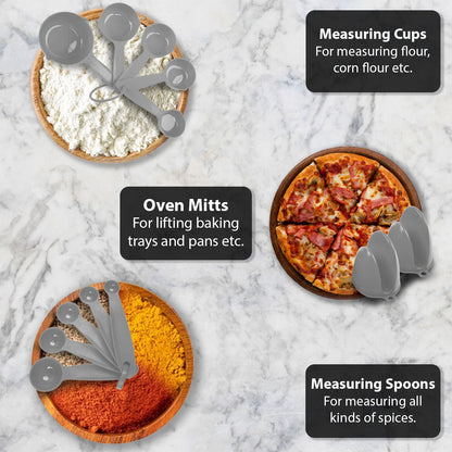 Gift packaging for grey silicone kitchen tools set with crab spoon holder

