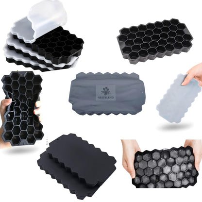 Stackable black silicone ice cube trays with secure lids

