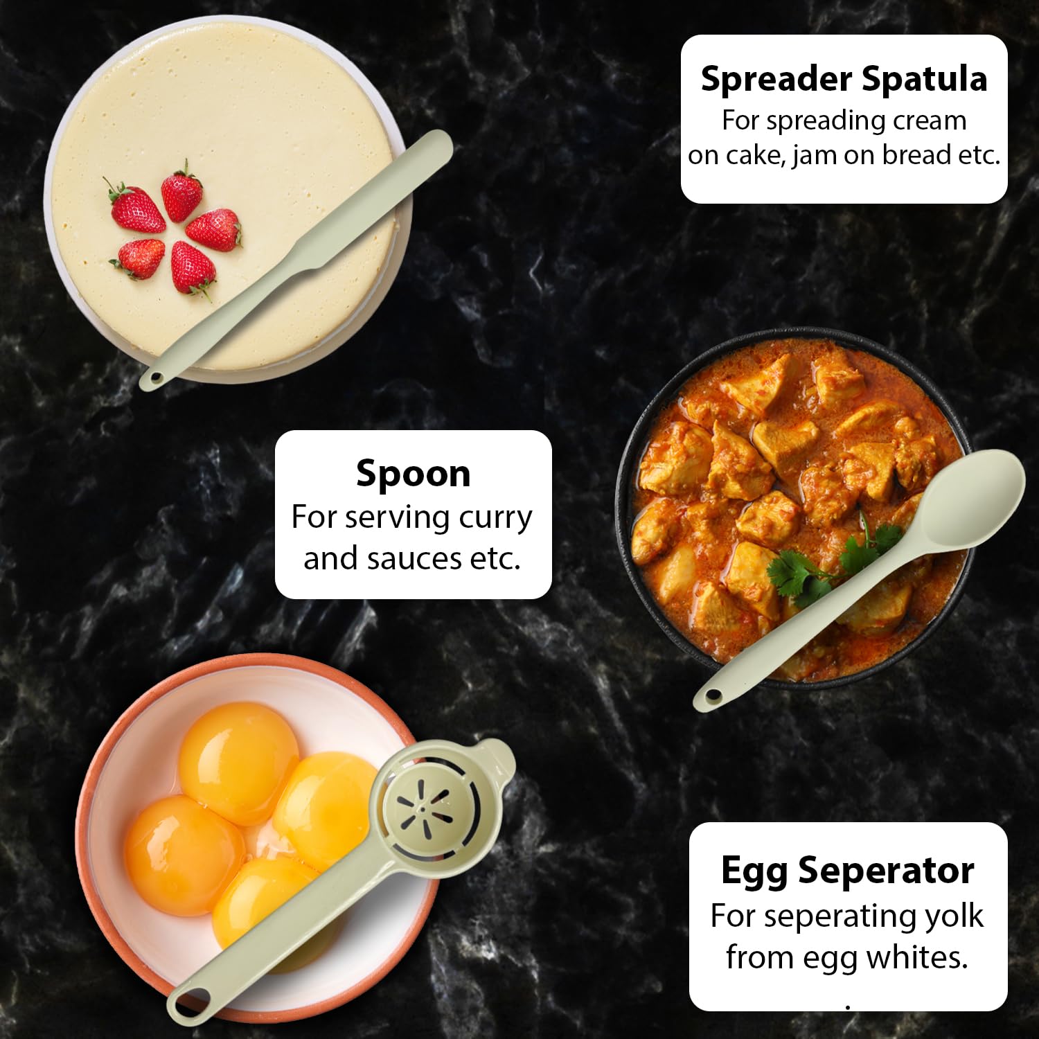 Elegant gift packaging for beige silicone kitchen tools set with crab holder

