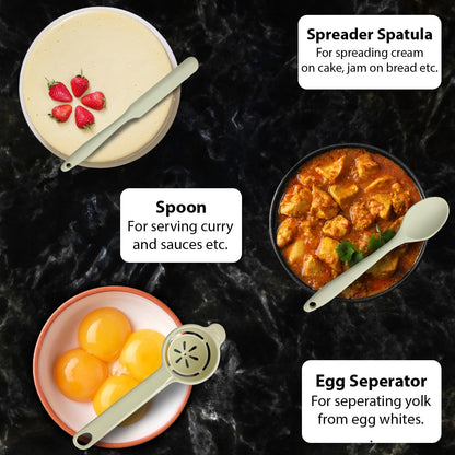 Elegant gift packaging for beige silicone kitchen tools set with crab holder

