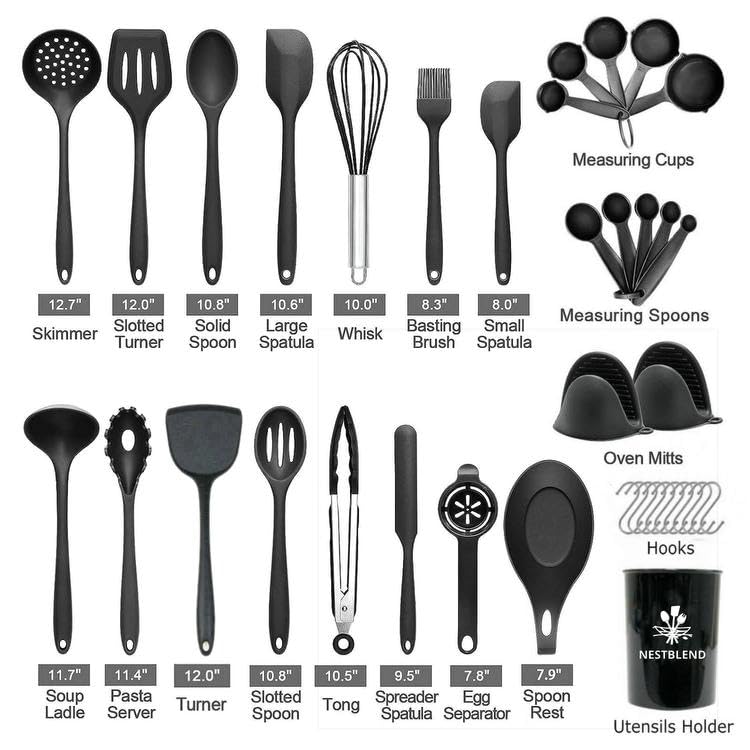 NestBlend Nonstick Black 38 Pieces Kitchen Utensils Set