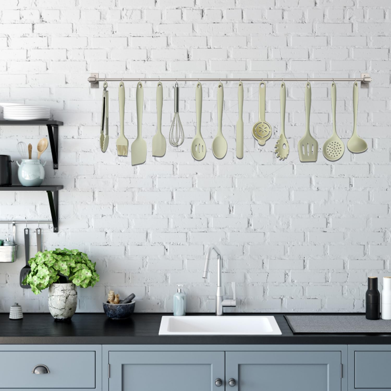 Beige spatula resting in red crab-shaped spoon holder on modern countertop

